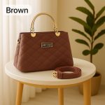 Premium Quilted Faux Leather Handbags With Golden METAL - Image 5